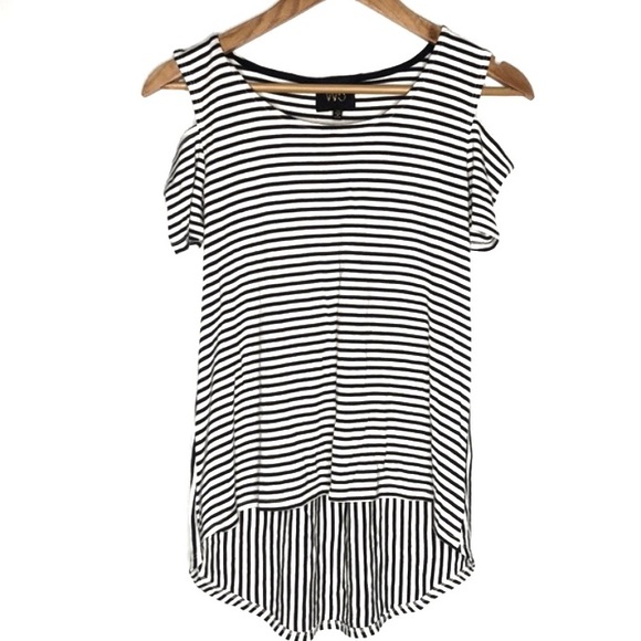 W5 Nordstrom Black Cut Out Cold Shoulders Striped Top XS - Picture 1 of 7
